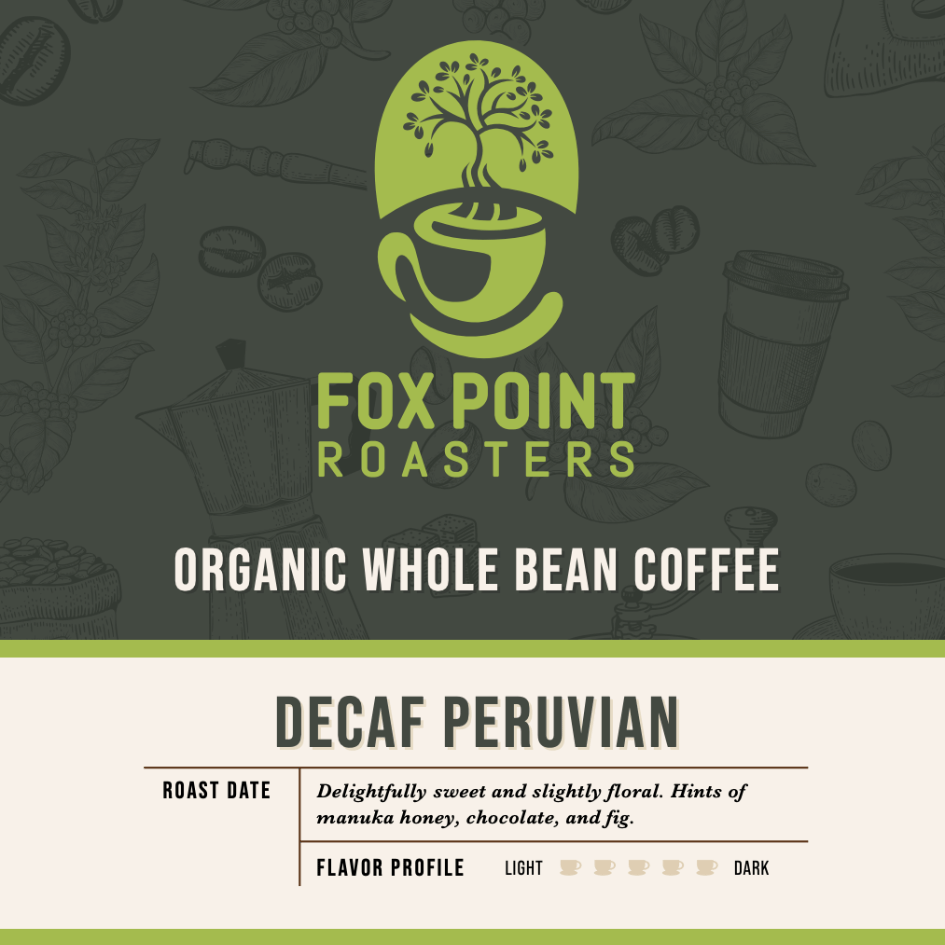 Fox Point Roasters – Decaf Peruvian Organic Whole Bean Coffee (12oz)